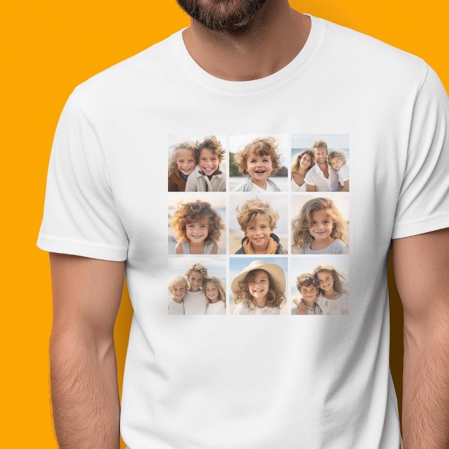9 Square Photo Collage - Black and White T-Shirt (Custom Photo T-shirt)