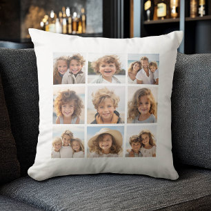 9 Square Photo Collage - Black and White Throw Pillow