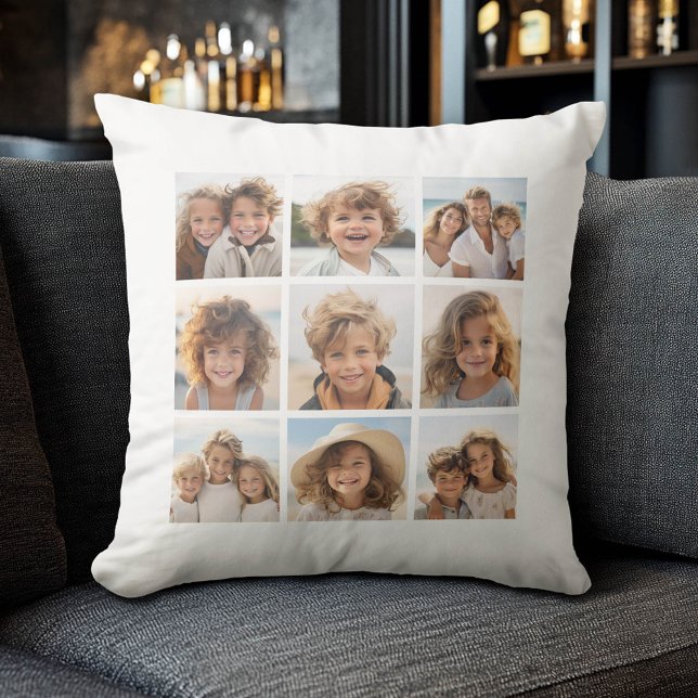 9 Square Photo Collage - Black and White Throw Pillow (Custom Photo Collage Pillow)