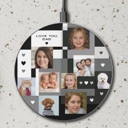 9 Square Photos Modern Elegant Love You Dad Custom Wireless Charger