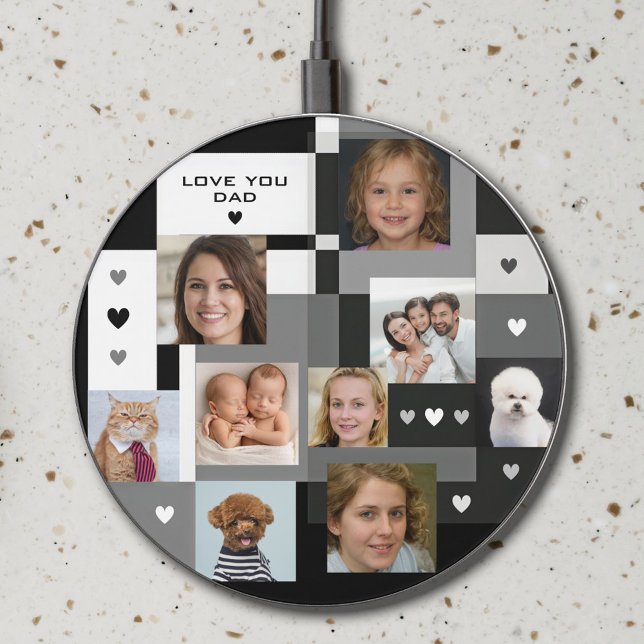 9 Square Photos Modern Elegant Love You Dad Custom Wireless Charger (Creator Uploaded)