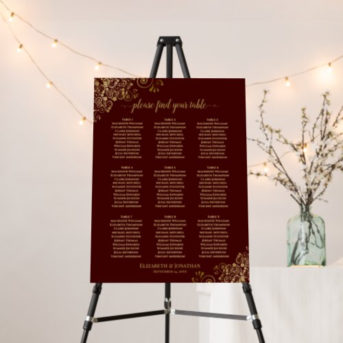 9 Table Auburn Brown  Gold Lace Seating Chart Foam Board