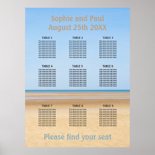 9 Table Beach Wedding Seating Chart