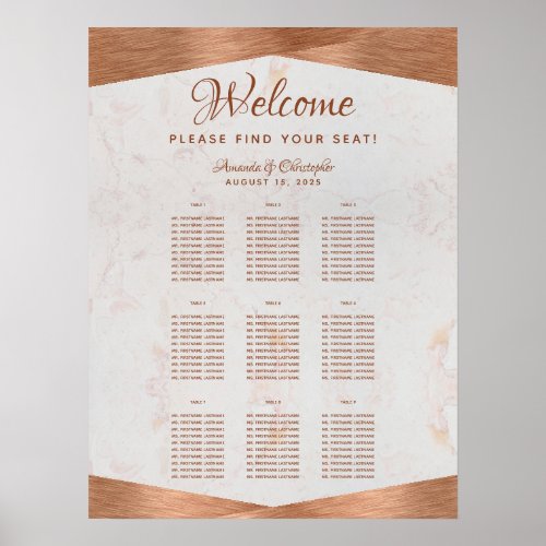 9 Table Copper Wedding Seating Chart Marble Metal