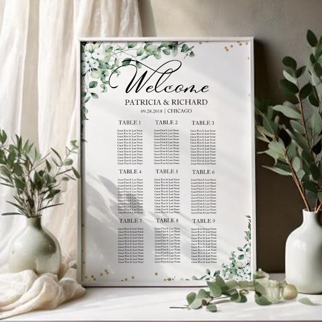 9 Table Eucalyptus Greenery Wedding Seating Chart (Creator Uploaded)