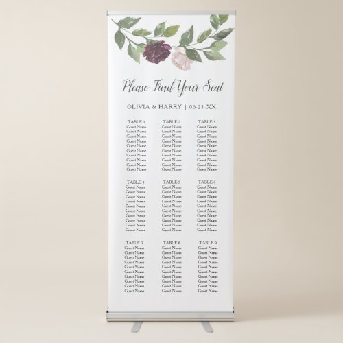 9 Table Floral Greenery Wedding Seat Chart Banner