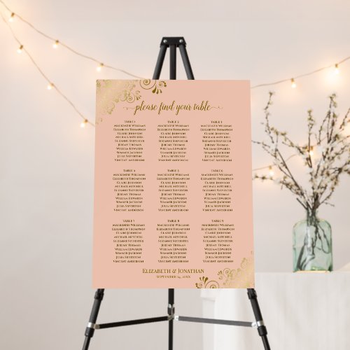 9 Table Golden Curls Peach Wedding Seating Chart Foam Board