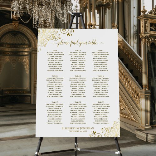 9 Table Golden Curls White Wedding Seating Chart Foam Board