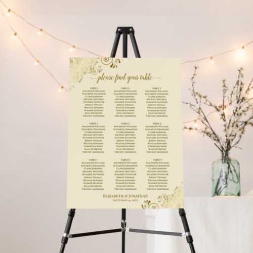 9 Table Golden Lace on Cream Wedding Seating Chart Foam Board
