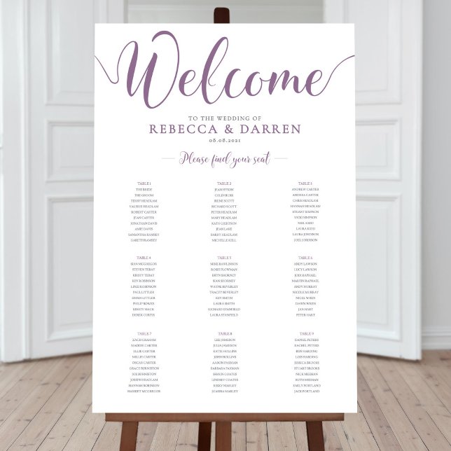 9 Table Lilac Purple Wedding Seating Chart (Creator Uploaded)
