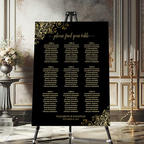 9 Table Ornate Gold  Black Wedding Seating Chart Foam Board