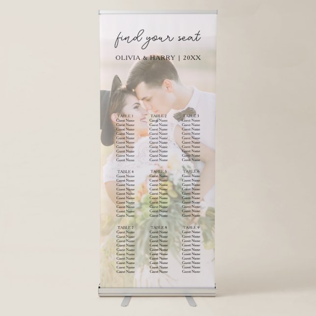 9 Table Photo Wedding Seat Chart Retractable Banner (Front)