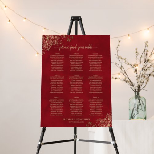 9 Table Red  Gold Lace Wedding Seating Chart Foam Board