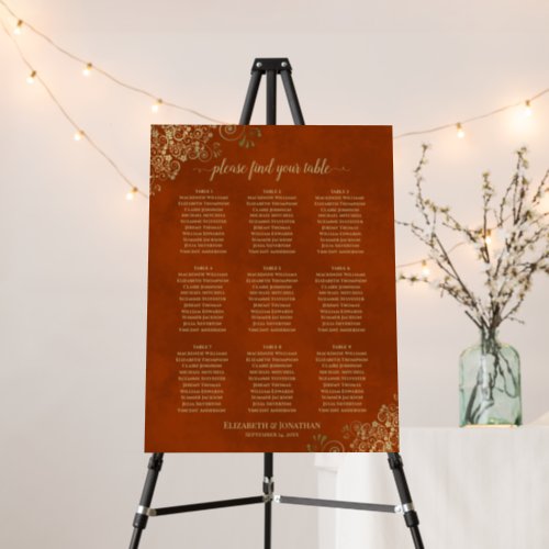 9 Table Rust Orange and Gold Wedding Seating Chart Foam Board