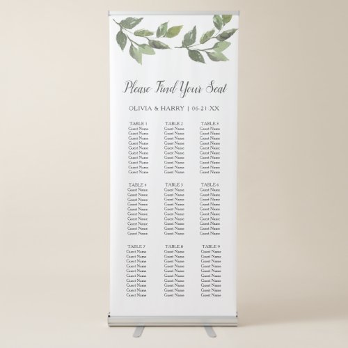 9 Table Rustic Greenery Wedding Seat Chart Banner