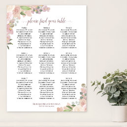 9 Table Rustic Pink Floral Wedding Seating Chart