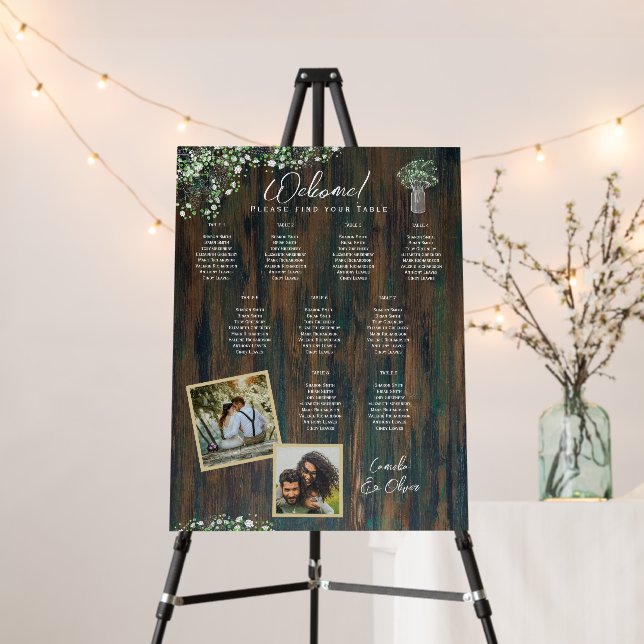 9 Table Rustic Wood Gypsophila PHOTO SEATING Foam Board (In Situ (Stand))
