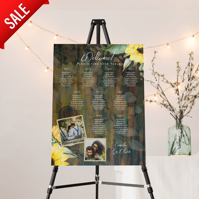 9 Table Rustic Wood SUNFLOWERS PHOTO SEATING Foam Board (Creator Uploaded)