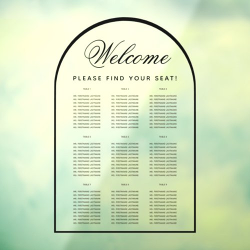 9 Table Seating Chart _ Transparent Modern Arch Window Cling