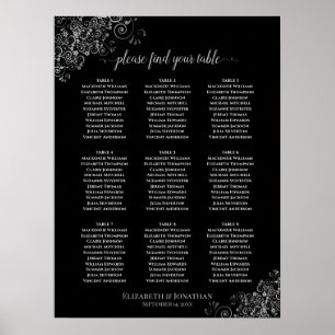 9 Table Silver Frills Wedding Seating Chart Black