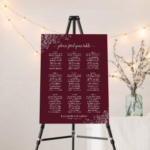 9 Table Silver Lace Burgundy Wedding Seating Chart Foam Board