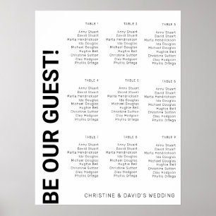 9 table Simple White Wedding seating chart
