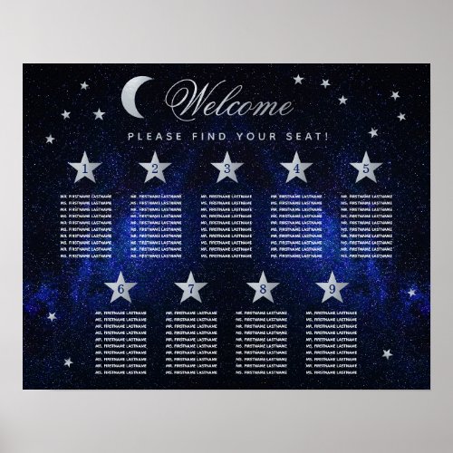 9 Table Stars Moon Celestial Wedding Seating Chart