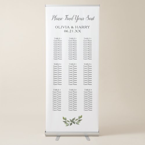 9 Table Stylish Greenery Wedding Seat Chart Banner