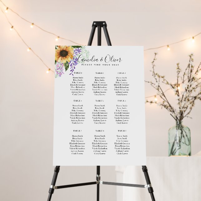 9 Table Sunflowers Wisteria SEATING CHART  Foam Bo Board (In Situ (Stand))