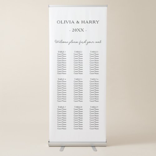 9 Table Wedding Seat Chart Retractable Banner