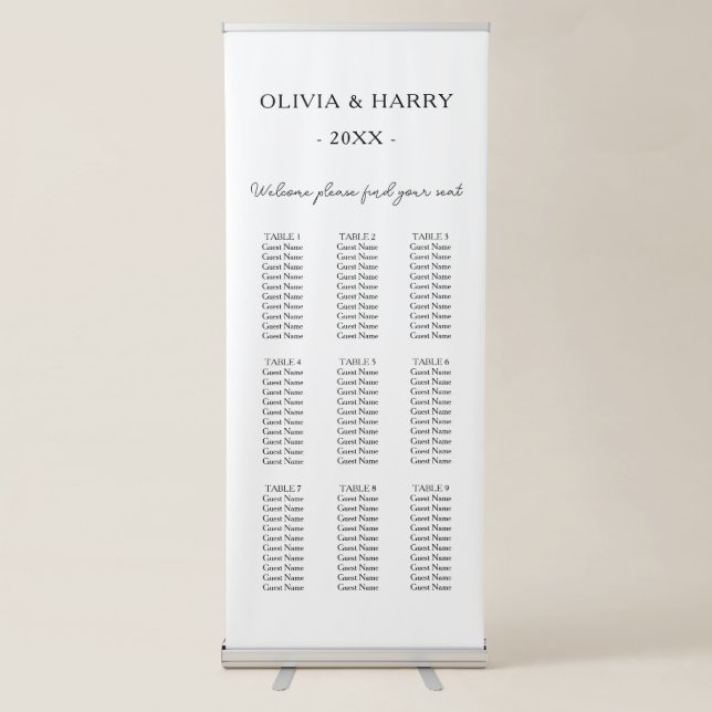 9 Table Wedding Seat Chart Retractable Banner (Front)