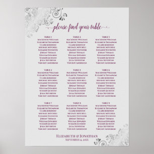 9 Table Wedding Seating Chart Cassis Purple & Gray