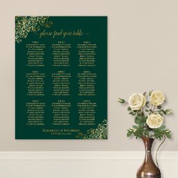 9 Table Wedding Seating Chart Emerald Green &amp; Gold