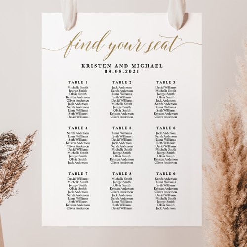 9 Tables 90 Guests Find Your Seat Seating Chart
