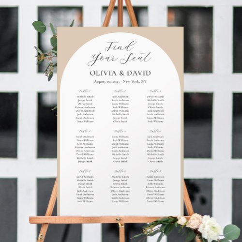 9 Tables Beige Arch Find Your Seat Seating Chart Foam Board
