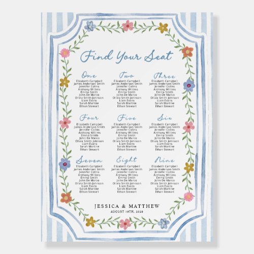 9 Tables Blue Floral Seating Chart Foam Board