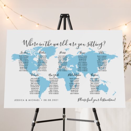 9 Tables Destinations World Map Seating Chart Foam Board
