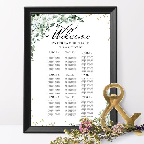 9 Tables Greenery Wedding Seating Chart