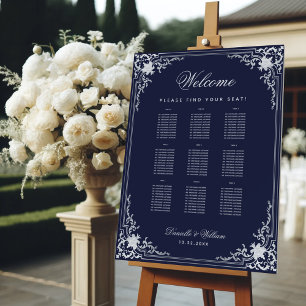 9 Tables Navy Blue Vintage Wedding Seating Chart Foam Board