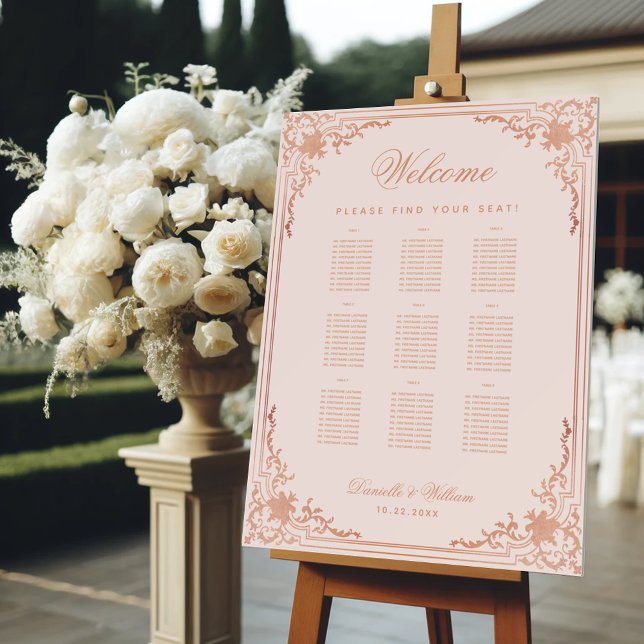 9 Tables Pink Rose Gold Wedding Seating Chart Foam Board (Creator Uploaded)