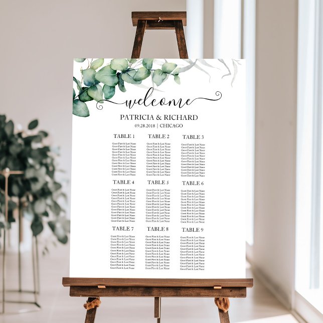 9 Tables Rustic Greenery Wedding Seating Chart Foam Board (Creator Uploaded)