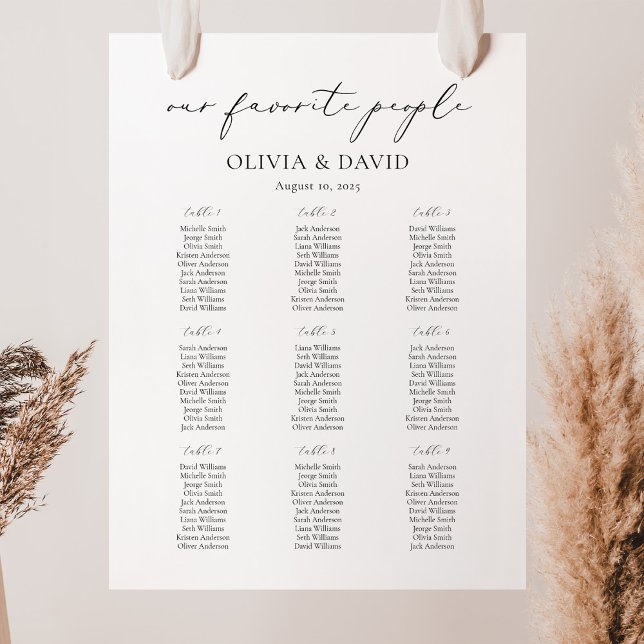 9 Tables Simple Our Favorite People Seating Chart (Creator Uploaded)