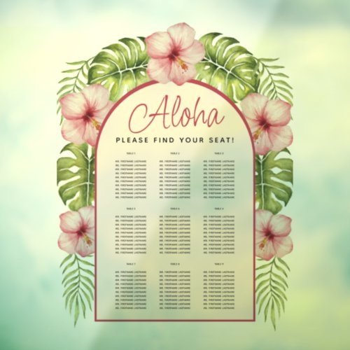 9 Tables Tropical Seating Chart Transparent Hawaii Window Cling
