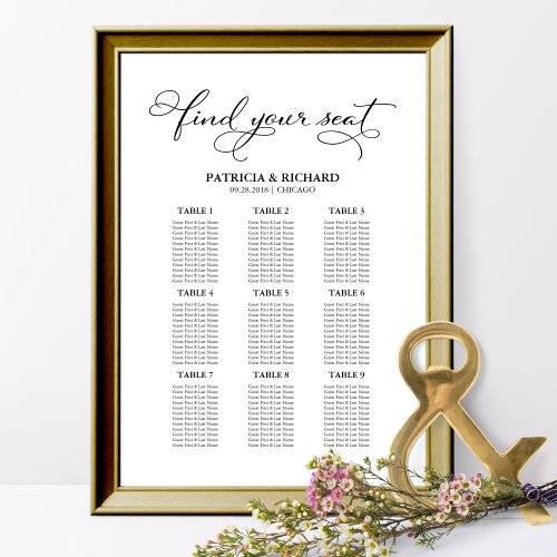 9 Tables Wedding Seating Chart Elegant Sign