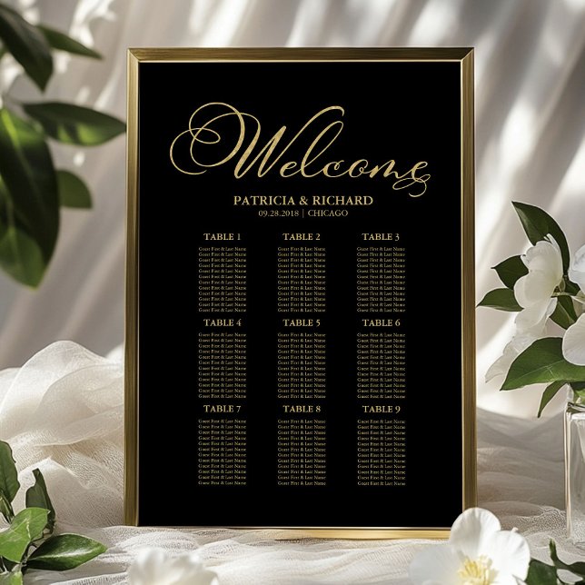 9 Tables Wedding Seating Chart Gold Foil (Creator Uploaded)