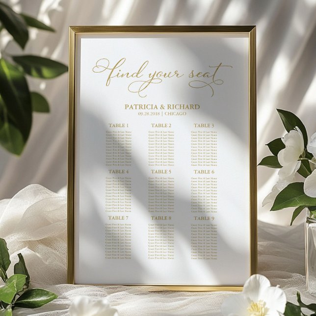 9 Tables Wedding Seating Chart Gold Foil (Creator Uploaded)