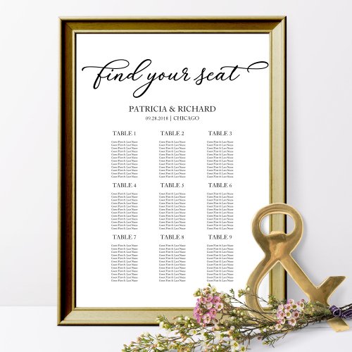 9 Tables Wedding Seating Chart Simple Chic Script