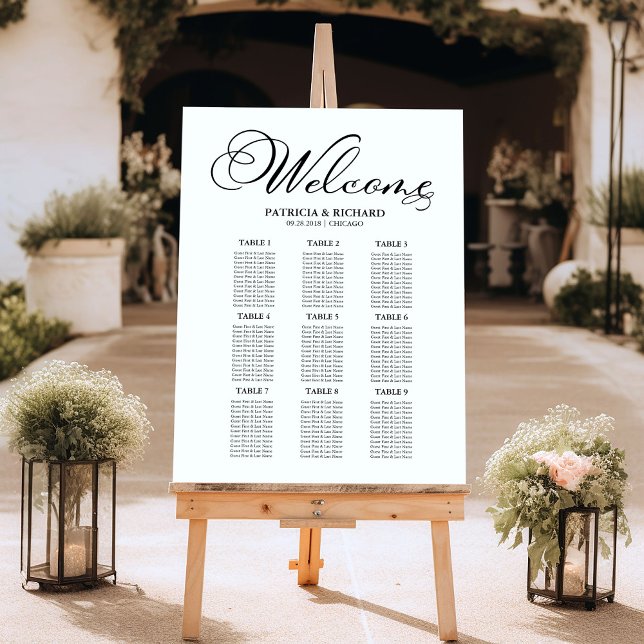 9 Tables Wedding Seating Chart Simple Script Foam Board (Creator Uploaded)