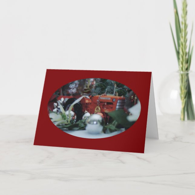 9 toy tractors at christmas holiday card (Front)