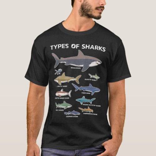 9 Types Of Sharks  Educational Colorful Ocean Tee 